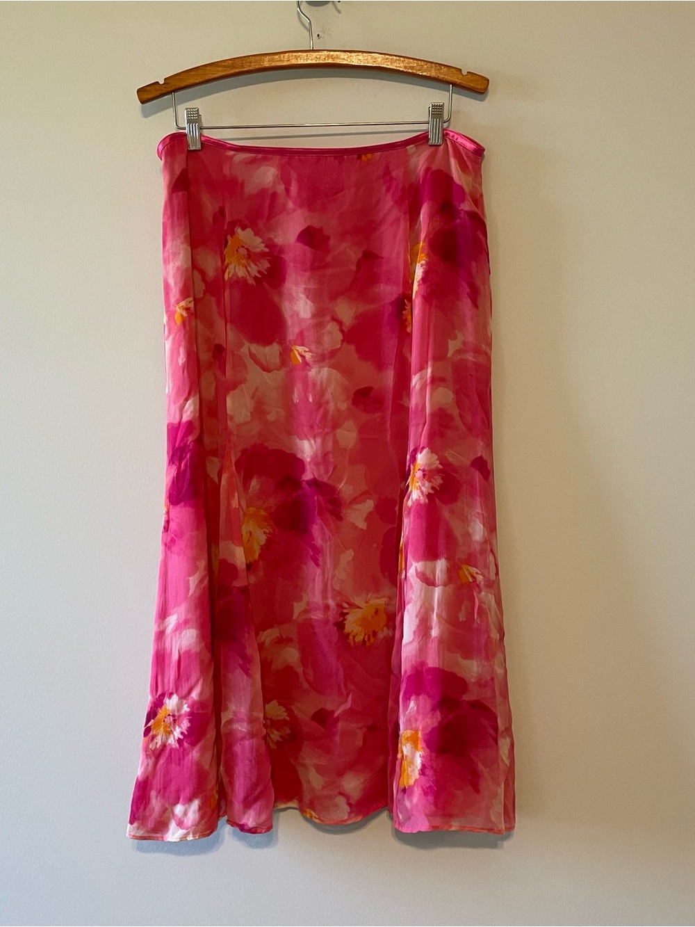 Pink Floral Maxi Skirt Size 14 Chiffon A-Line Flowy - Picture 3 of 8